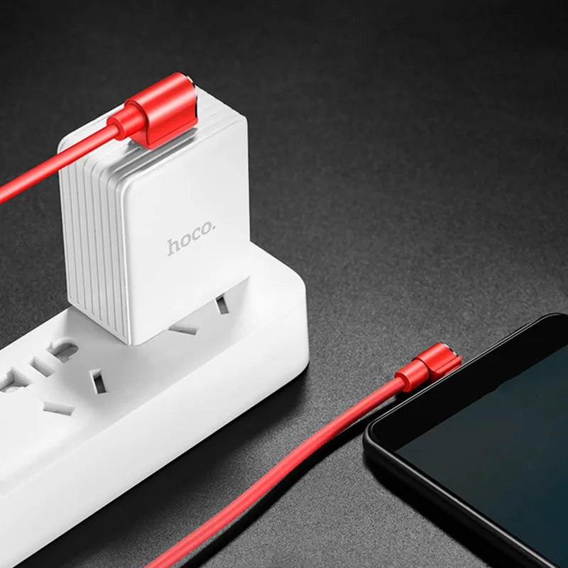 
90 degree L Shaped HOCO U37 Long roam charging elbow data cable for iPhone Micro USB Type C 1.2 meter TPE aluminum alloy 