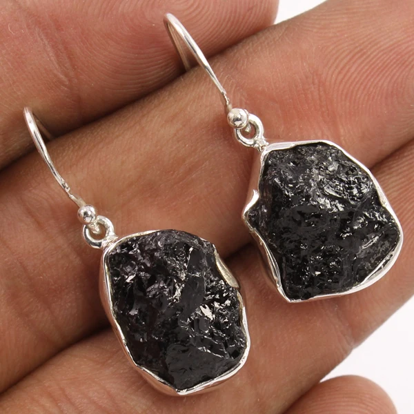 Серьги из натурального черного турмалина 925