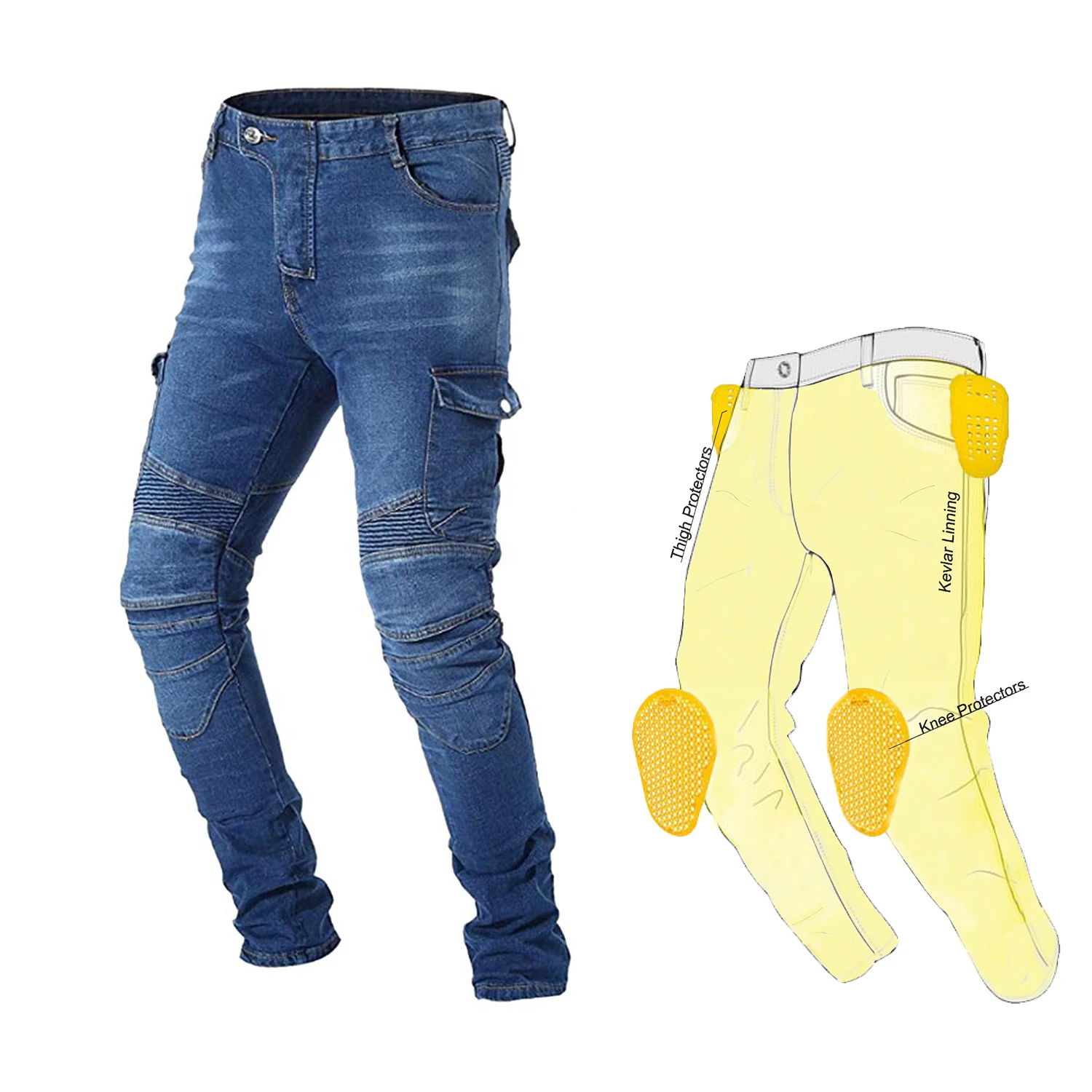 Hot selling crease style moto bike ribbed AA jeans for men, CE Protective kevlar jeans, Prime Protection