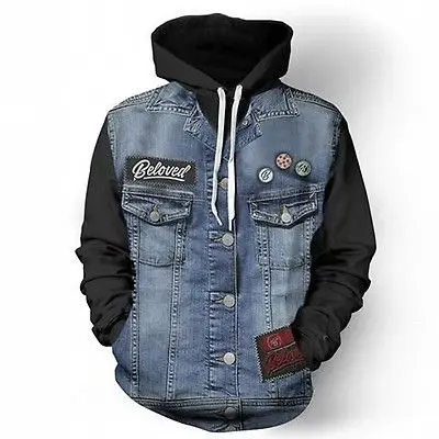 Wholesale Denim Hoodies Jacket Comfortable Fleece Hooded Denim Hoodie Jacket Men Slim Fit Japanese Style Teens Boys Customized