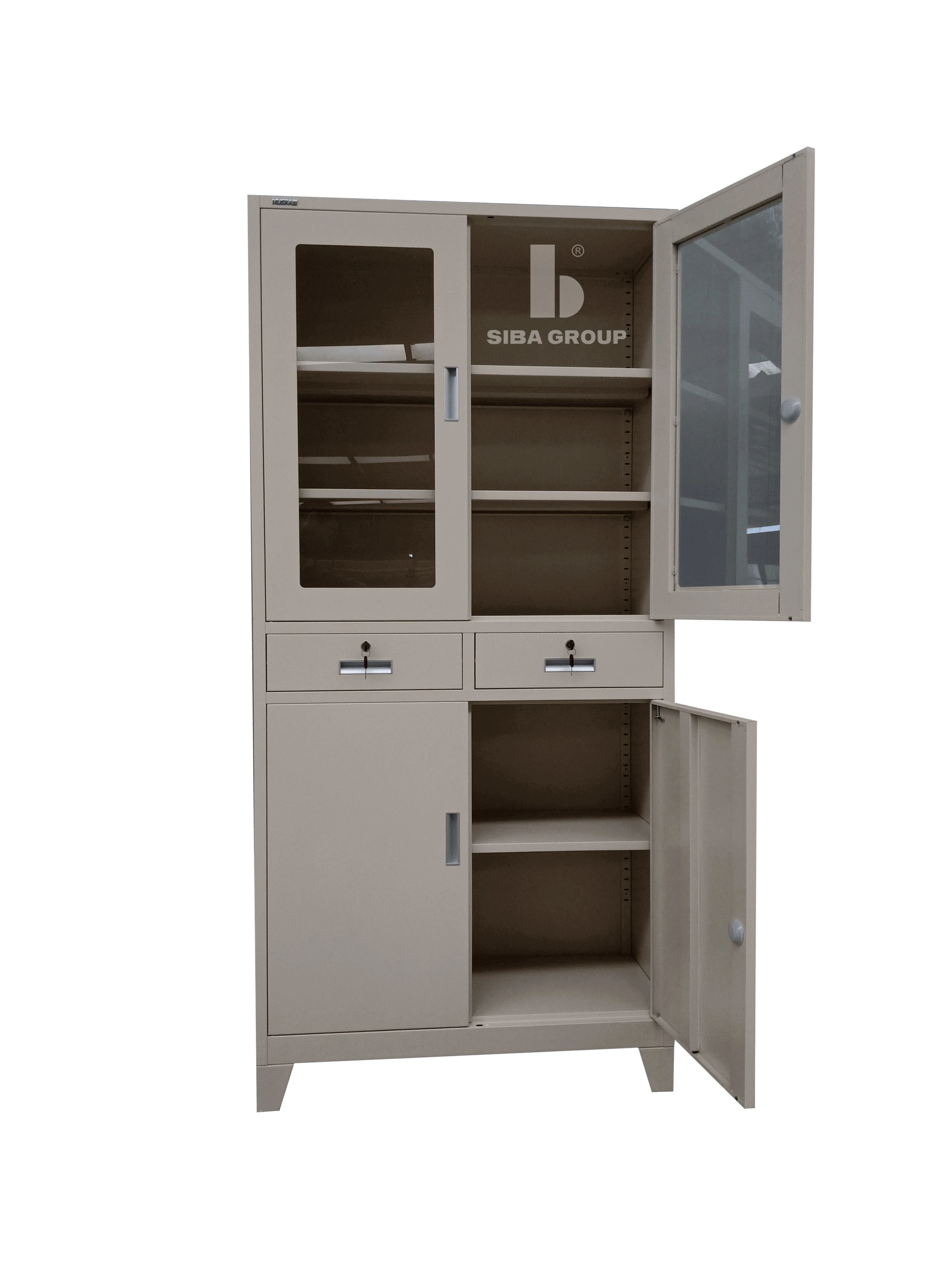 Vietnam Wholesale OEM Service Home Office Furniture Steel Metal Filing Cupboard Storage Cabinet With 2 Drawers 2 Glass Doors