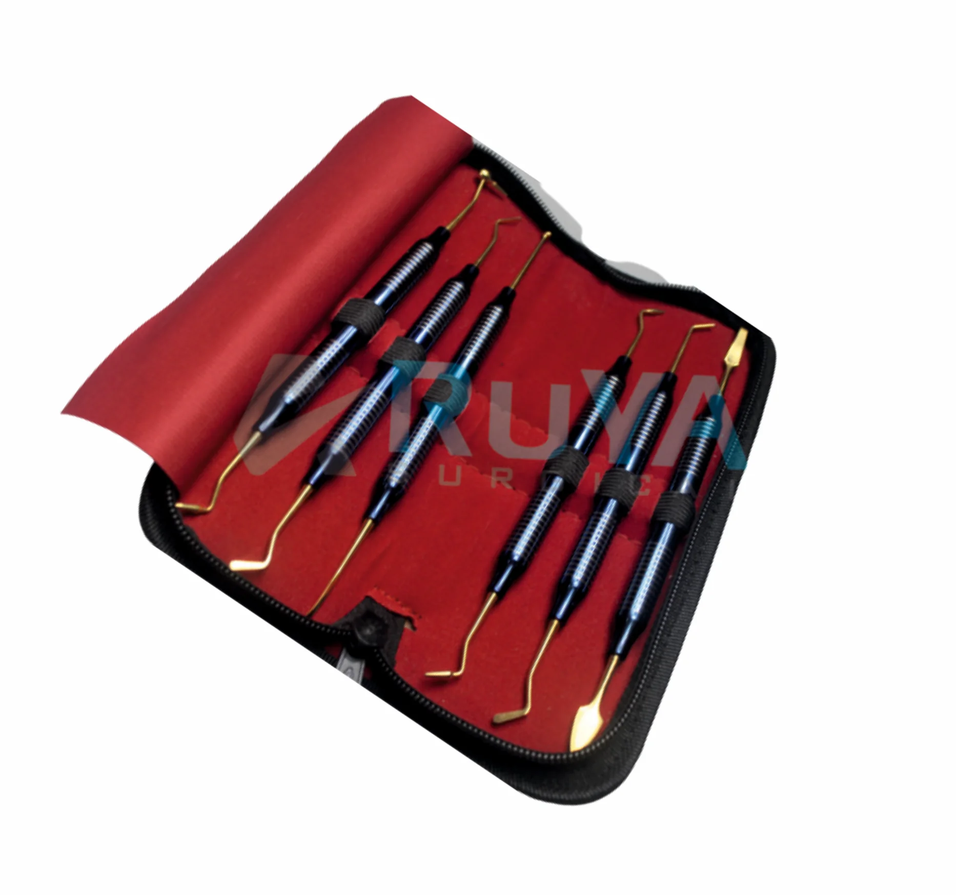 Dental Composite 6 Pieces Set  Blue Plasma Color 10mm Hollow Handle, Gold Color Fitting Points Stainless Steel Composite Filling