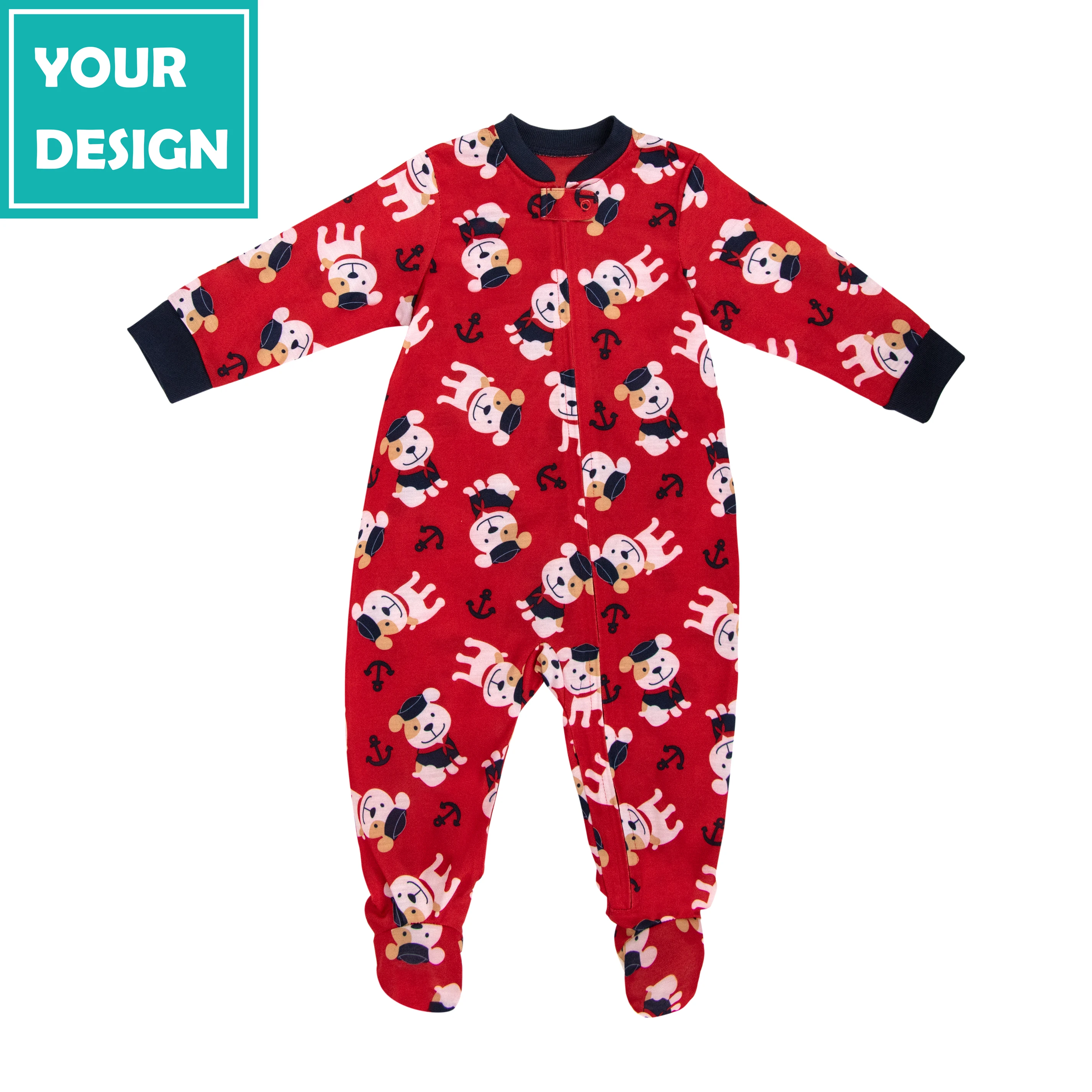 JOYUAN GARMENT MANUFACTURER BR190805 baby romper - RED DOG BOY PRINT ZIPPER pajamas kids clothes overall coverall footie cute
