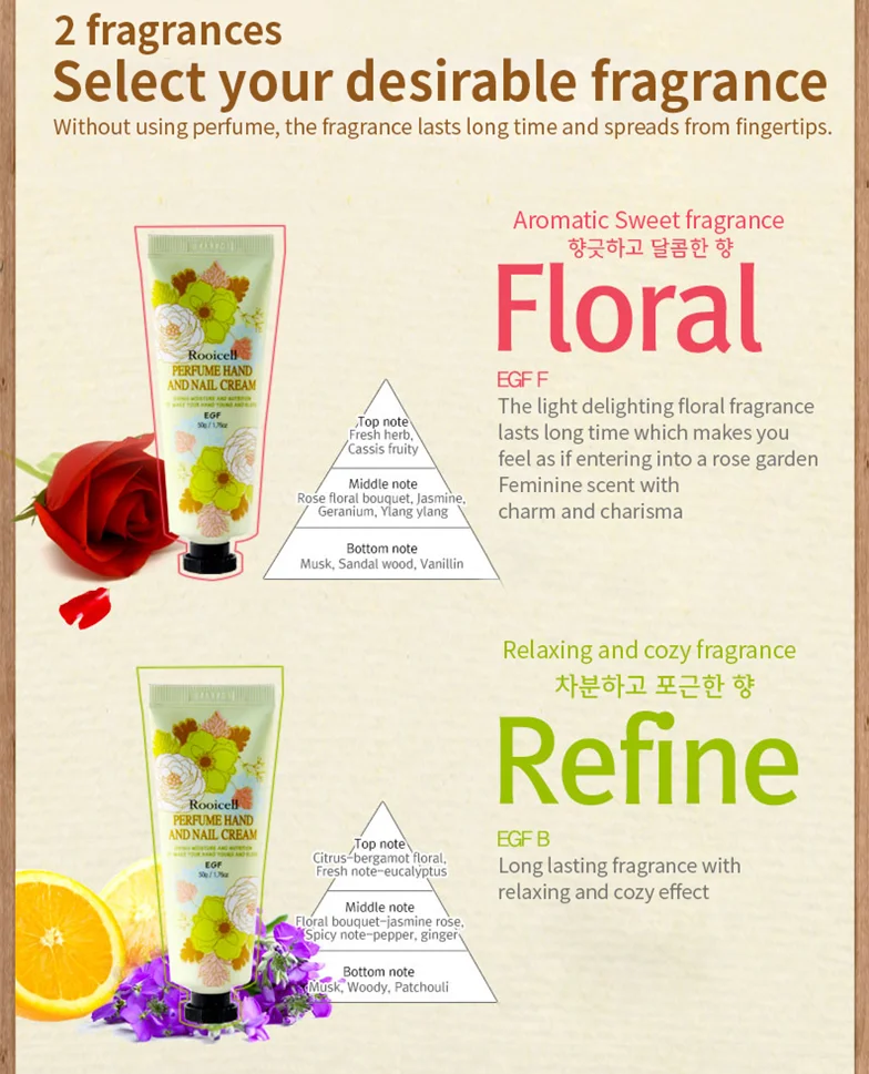 ISO22716 GMP Korean skincare  moisture and anti-cracking anti-bacteria Rooicell EGF perfume hand and nail cream 50g