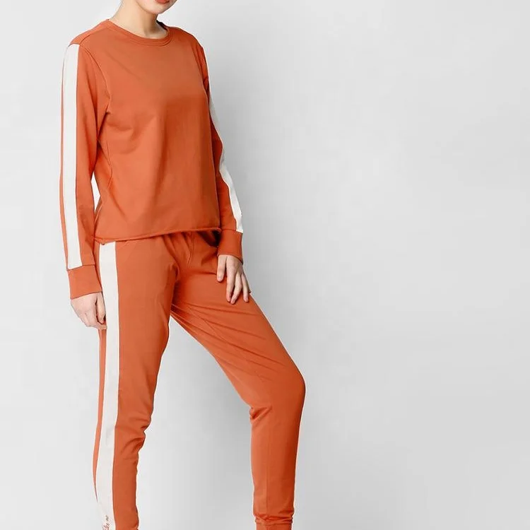 New Women Tracksuit Women Orange & White Track Suit  Workout Tracksuit Fashion Set by EVERGLOW