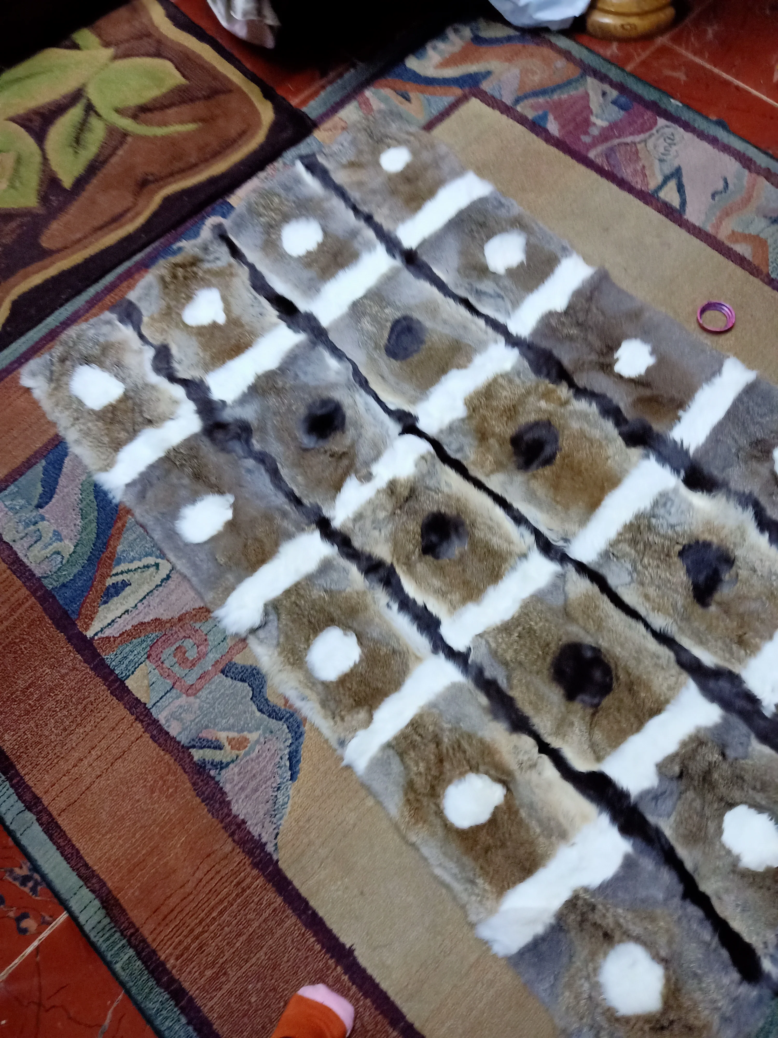 Real rabbit fur rugs luxury fur carpets with fox