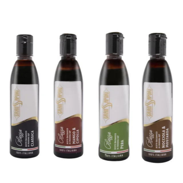 Condiments bottles from Modena PGI Glaze classic mustard&hazelnut pear mango&onio taste 250ml plastic bottle Balsamic