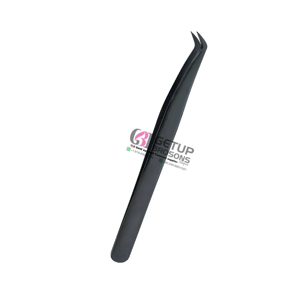 Best Quality Russian Volume Black Plasma Stainless Steel Eyelash Extension Tweezers With Own Your Custom Logo Beauty Instruments