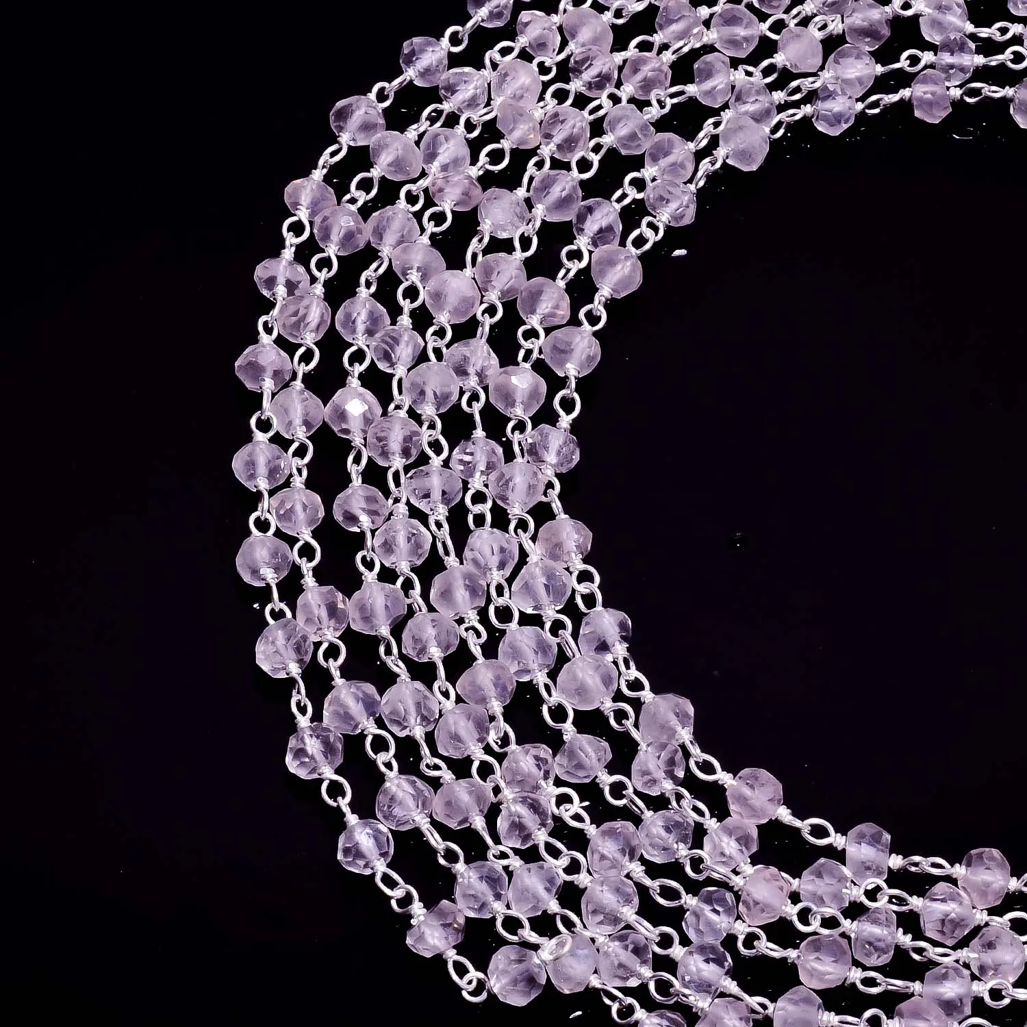 925 Sterling Silver Rose Quartz Beaded Chain Rondelle Faceted Rosary for Jewelry Making Rose Quartz Beaded Chain