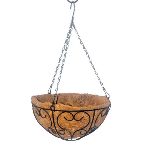 Handcraft 12 Inch Garden Balcony Wall Hanging Basket For Flower Coconut Fiber Hanging Basket With Metal