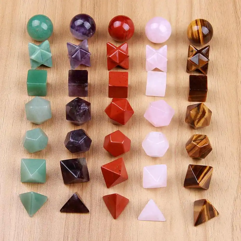 Premium quality Crystal   carved   platonic solids sacred geometry symbols sets for healing crystals