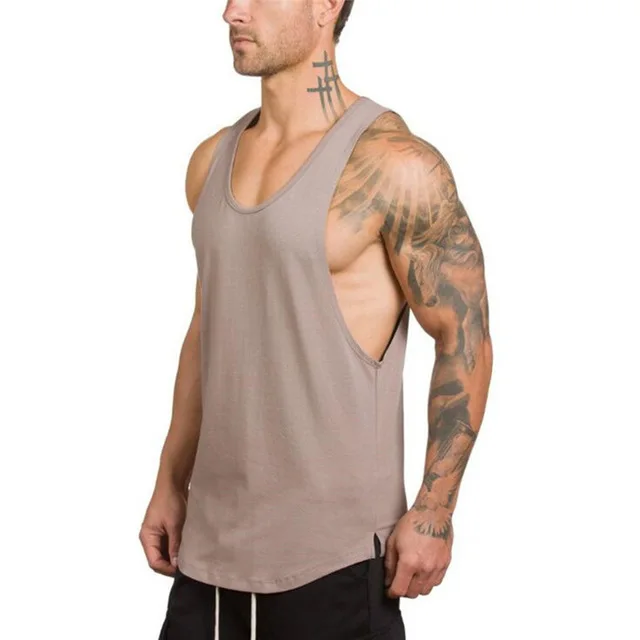 Men Sports Sleeveless T-shirt Gym Fitness Tank Top Workout Vest Running T Shirts Print for Men Hip Hop Knitted 100% Cotton