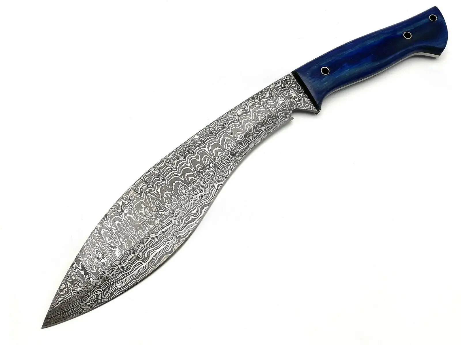 
DAMASCUS STEEL TWISTED PATTERN HUNTING BOWIE KNIFE WITH PAKKA WOOD HANDLE AND LEATHER SHEATH 