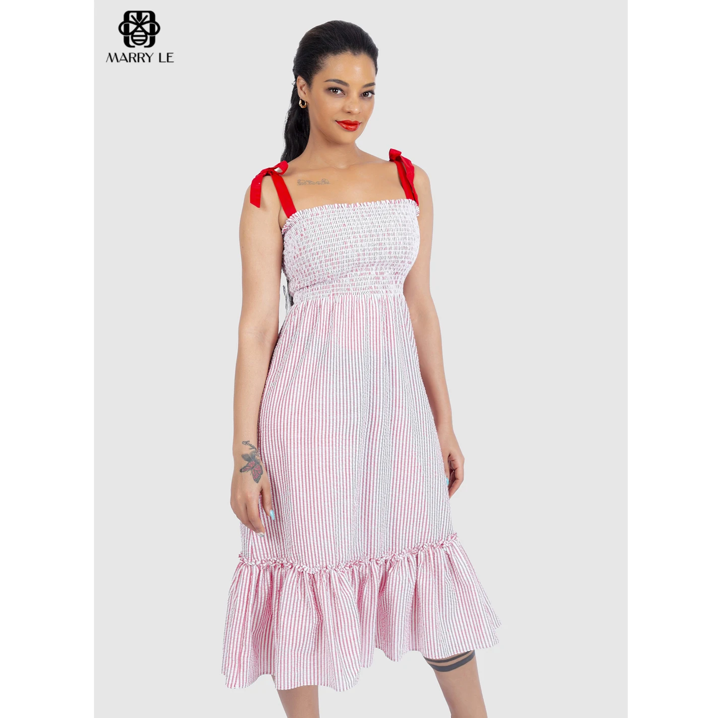 LOVELY RED STRAP DRESS FOR WOMEN street style clothing women wholesale women clothing OEM ODM Customized clothing - MD21