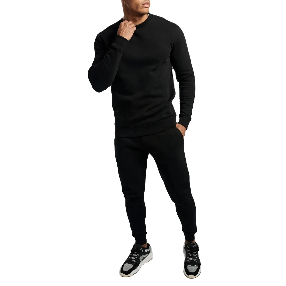 
Custom Logo Blank Pullover Sweat suit with Hoodie Cotton Plain Slim Fit Track Suits Men Sports 