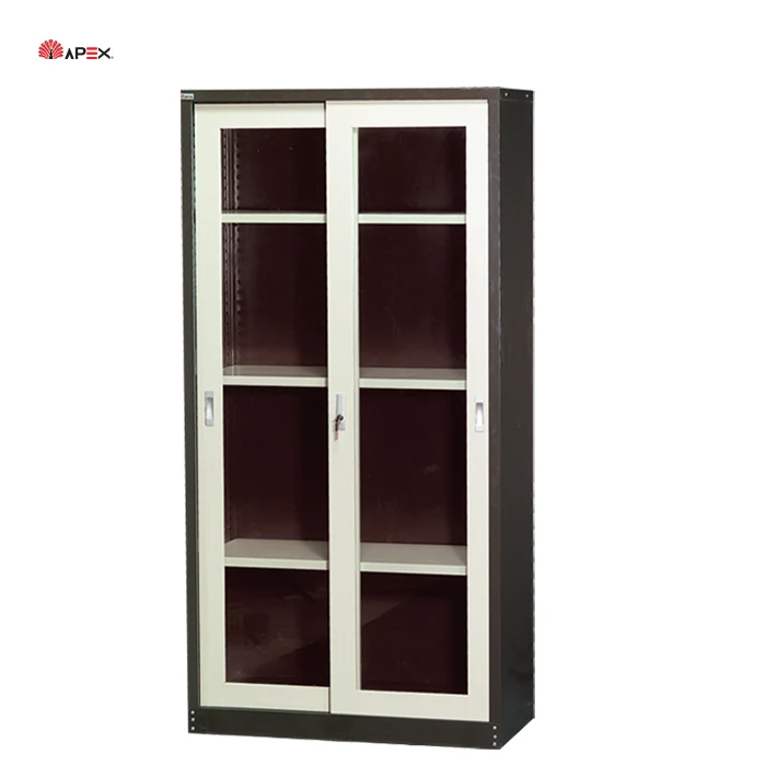 Modern Office Furniture Metal Full Height Cupboard Cabinet Storage with Glass Sliding Door for Office Home