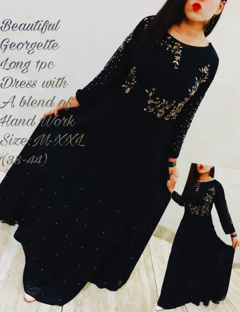 Embroidery work with lock moti and flower georgette material long gown and kurti