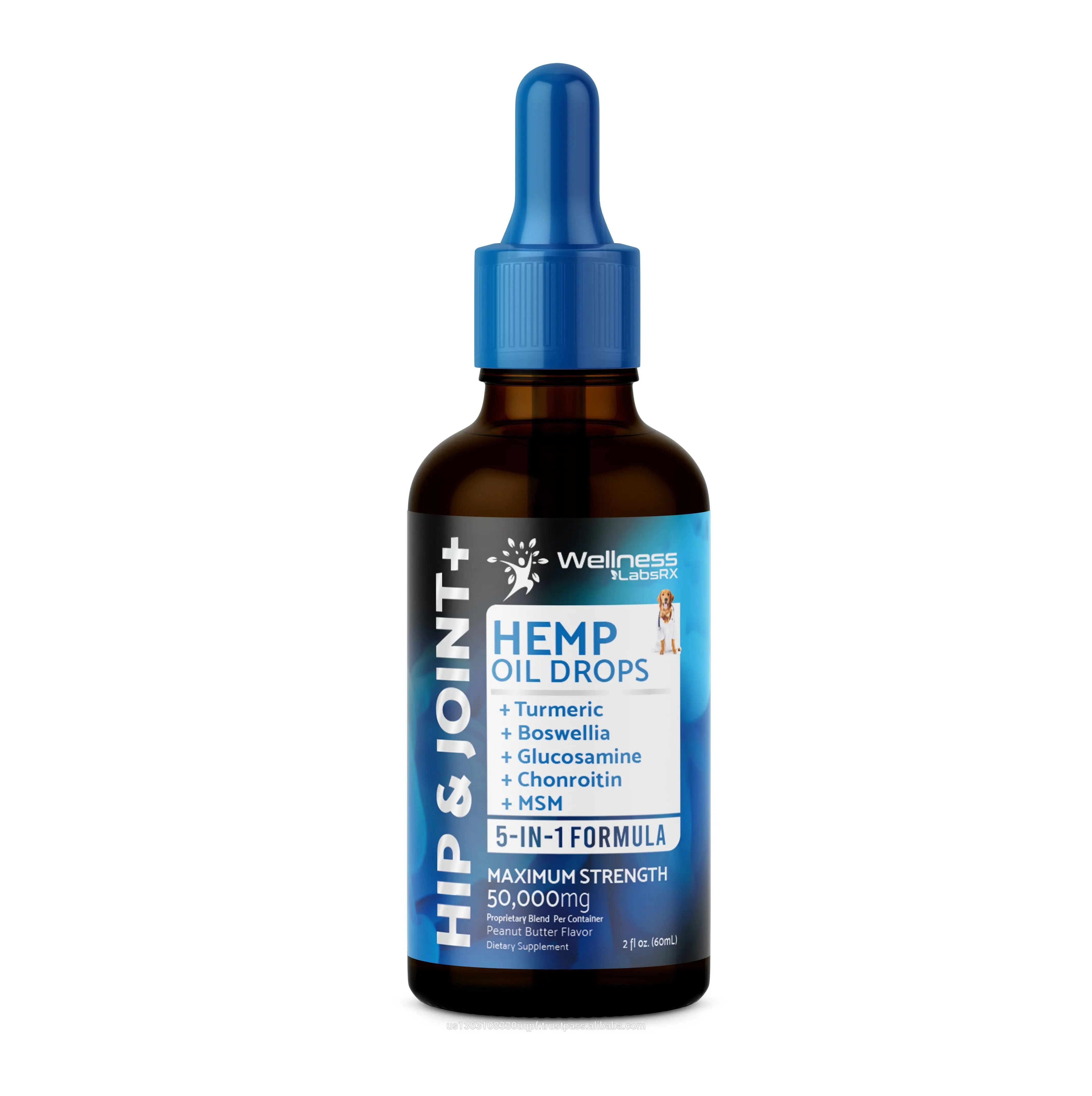 
3-pack Hemp Oil Pet Oil Drops for Joint Supplement with Turmeric, Glucosamine, Chondroitin, Boswellia, MSM - Peanut Butter 