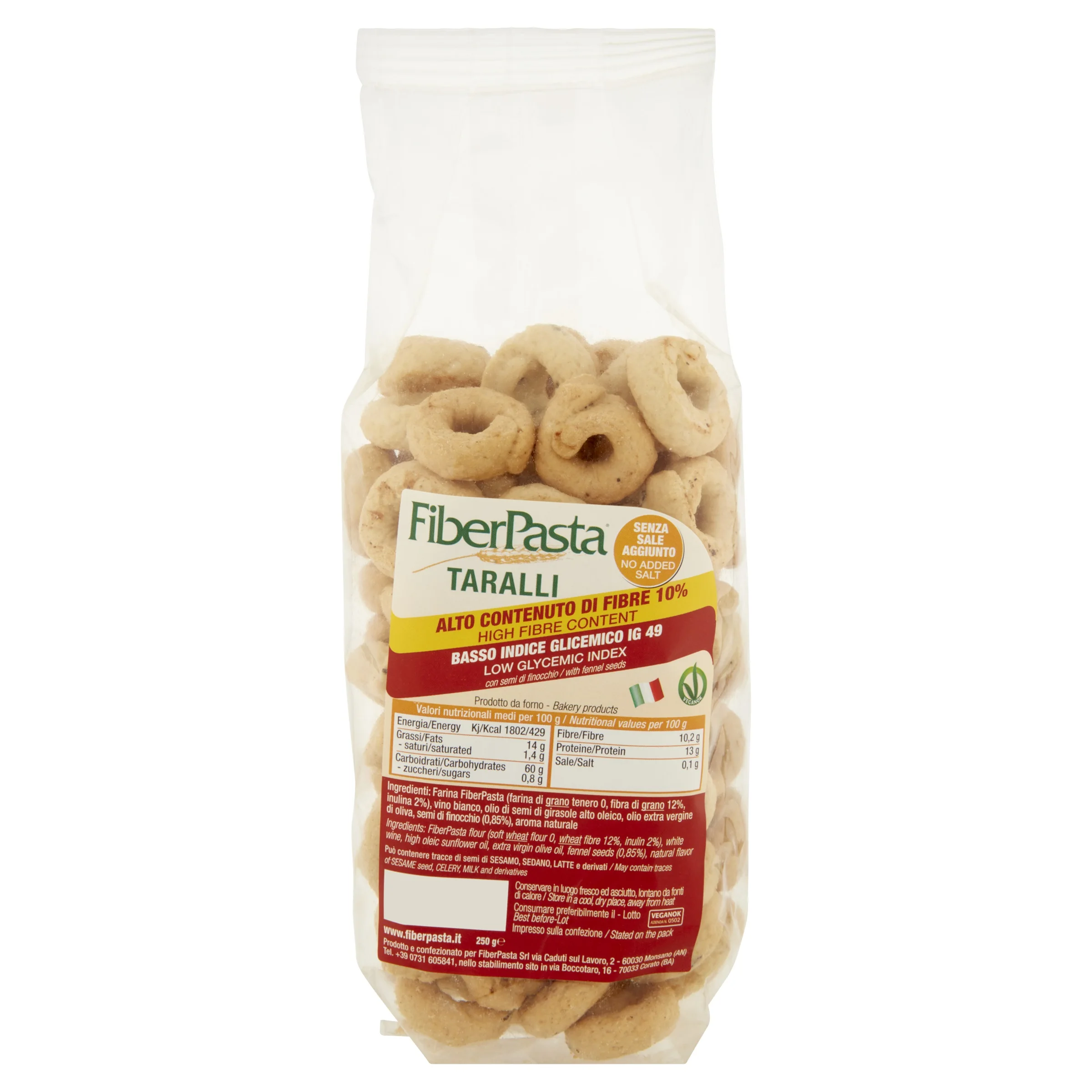 ITALIAN TARALLI WITH NO ADDED SALT - HIGH FIBER AND LOW GLYCEMIC INDEX, HEALTHY GRAIN SNACKS WITH BENEFITS