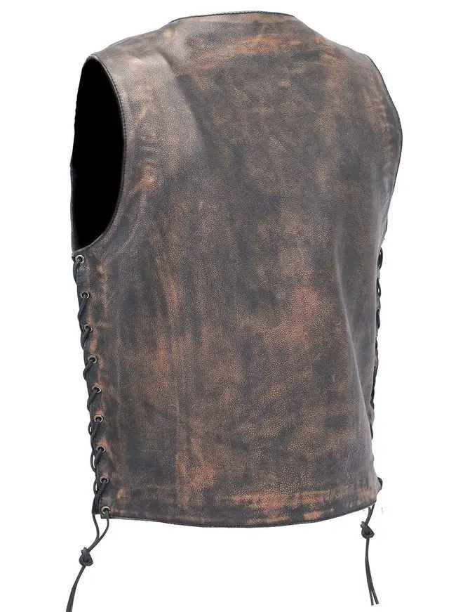 Concealed Carry Pockets Gun Holding Leather Biker Vest Motorcycle Motor Bike Men Vest
