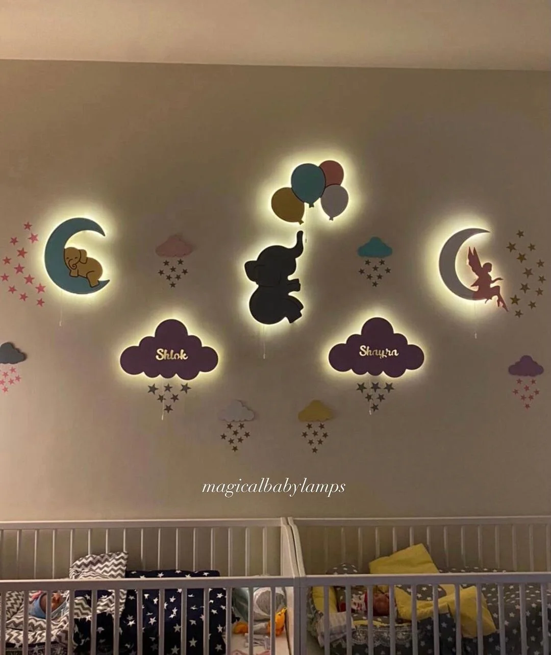 Wooden Night Light for Nursery Room Decor Cloud Moon Balloon and others for Your Kid Room Gift