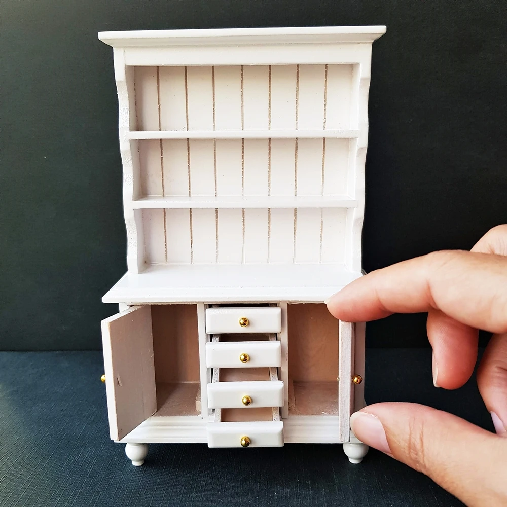 Миниатюрный домик для кукольного домика белая деревянная мебель шкаф игрушек витрина декоративные полки