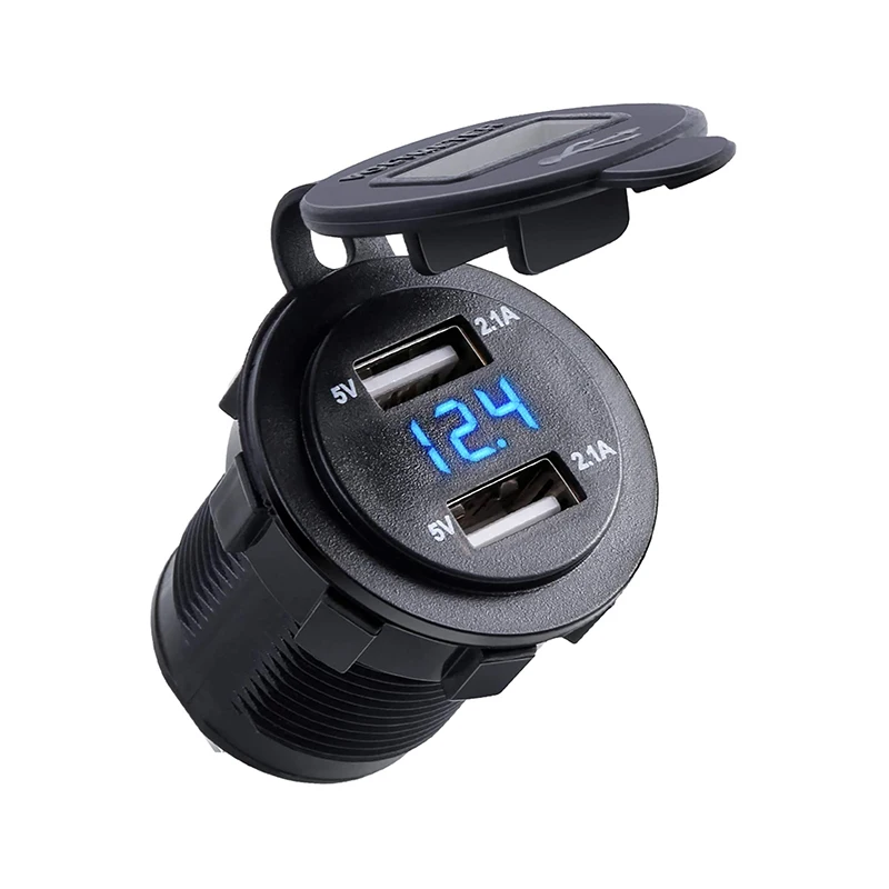 12v rv 5v usb port outlet panel mount dual usb 2.1 a charger socket plug with voltmeter