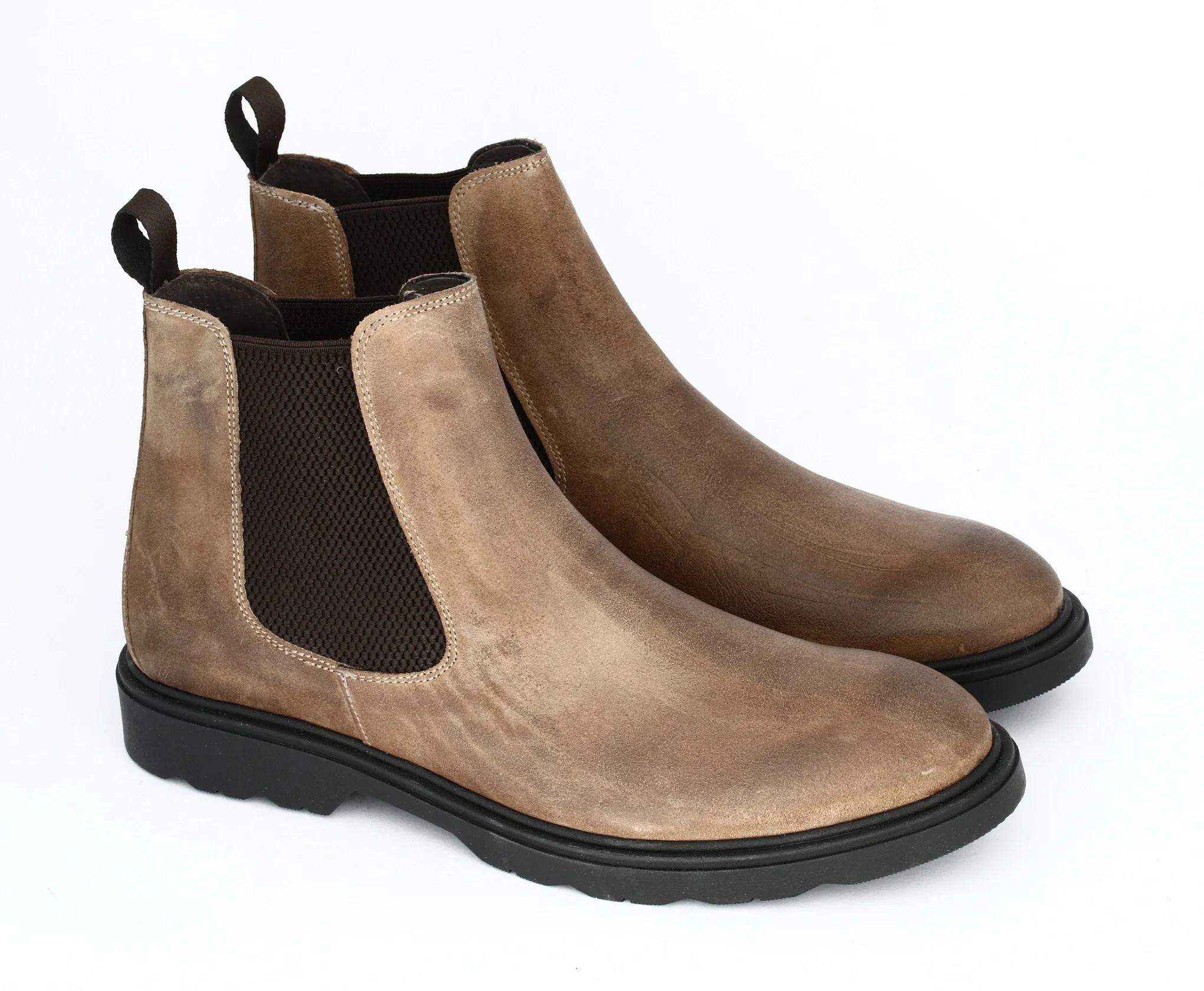 ITALIAN GREASED GENUINE LEATHER OR FAUX SUEDE HANDMADE IN ITALY CLASSIC MEN BEATLE BOOT WITH RUBBER SOLE