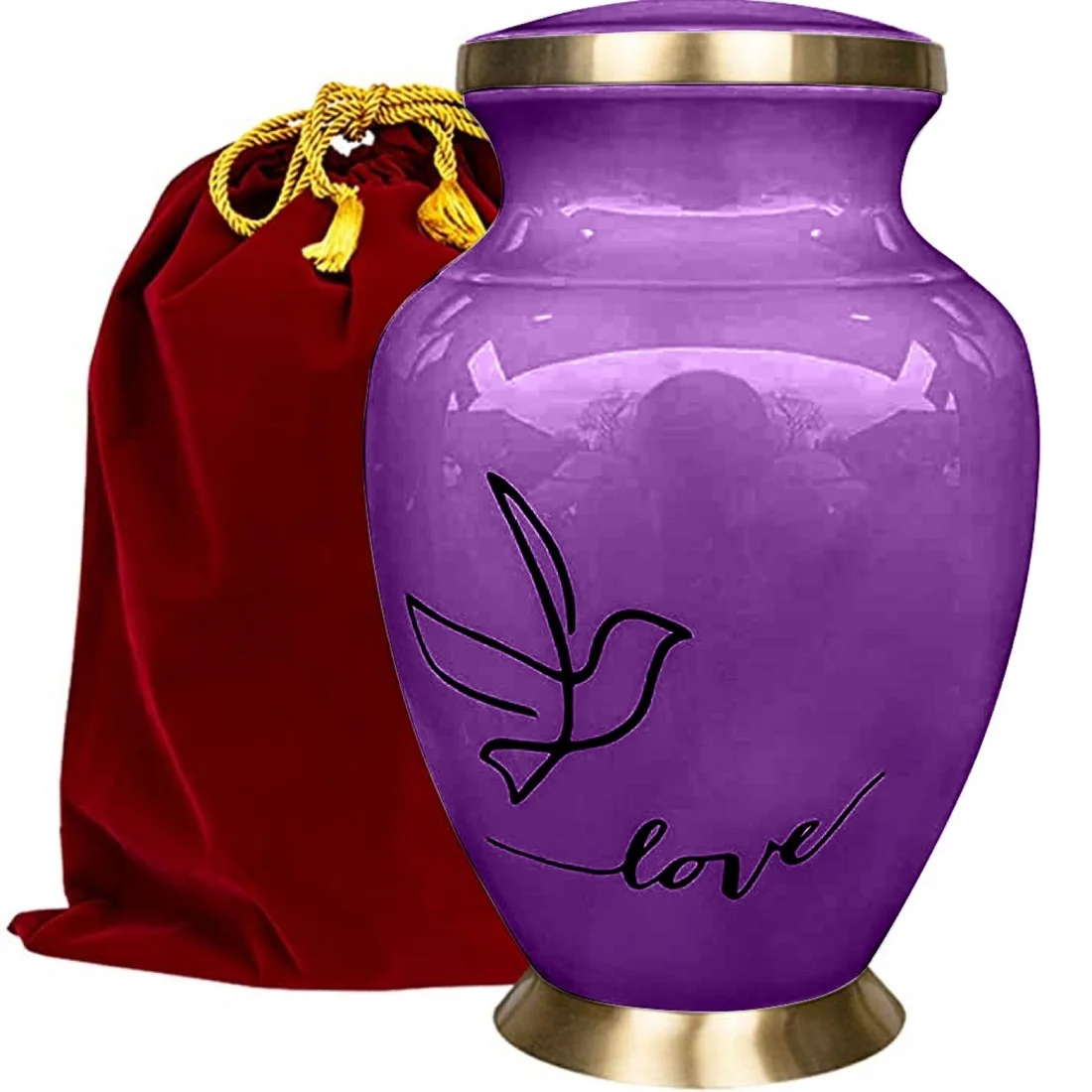Antique Cremation Urns For Ashes & Red Bag Unique Design Cremation Urns Solid Cremation Urns