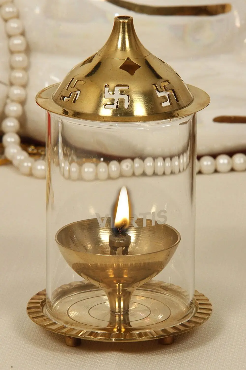 Indian Puja Brass Oil Lamp Golden Diya Lamp Engraved Design Dia - 2.5 Inch for diwali house mandir traditional at best price