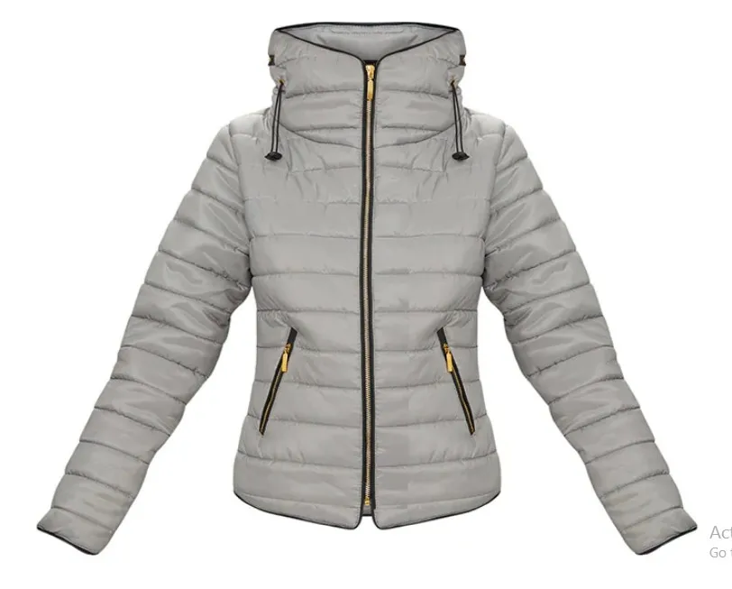 Ladies Grey Winter Puffer Bomber Jackets with hood Yasin Wears Padded Jackets Women Custom Parka Jacket Sportswear OEM Logo
