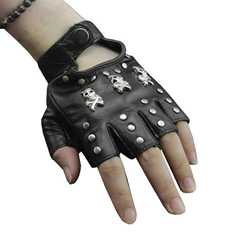 Biker Studded Leather, Half Finger, fingerless Fashion gloves