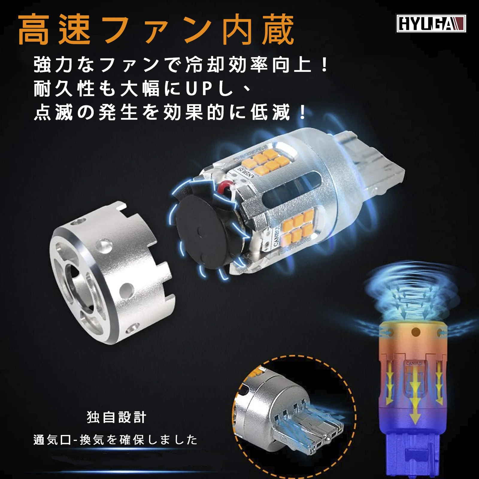 アンチハイパーフラッシュウィンカー 1919 24SMD LED 1156 T20 7440 CANBUS 10-30V 冷却ファン 独自設計 HYUGA