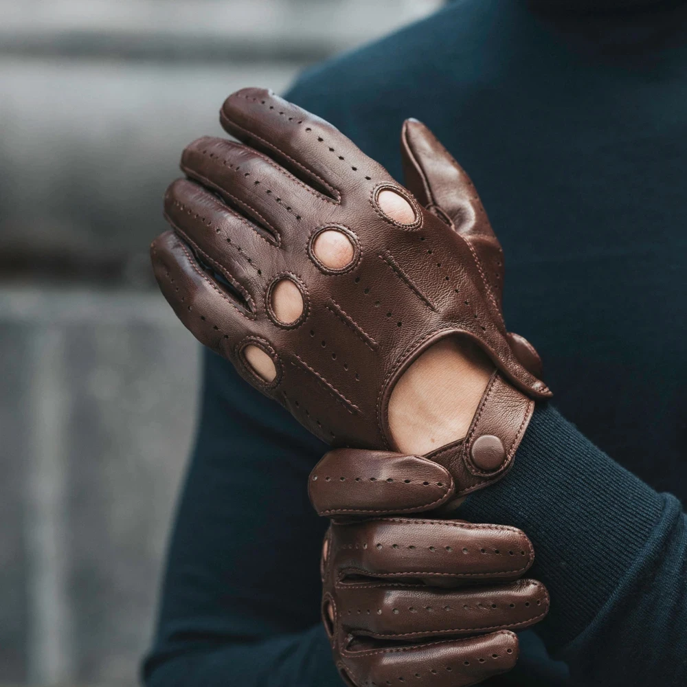 Модная одежда теплые водительские перчатки водонепроницаемые из овечьей кожи для вождения мужчин