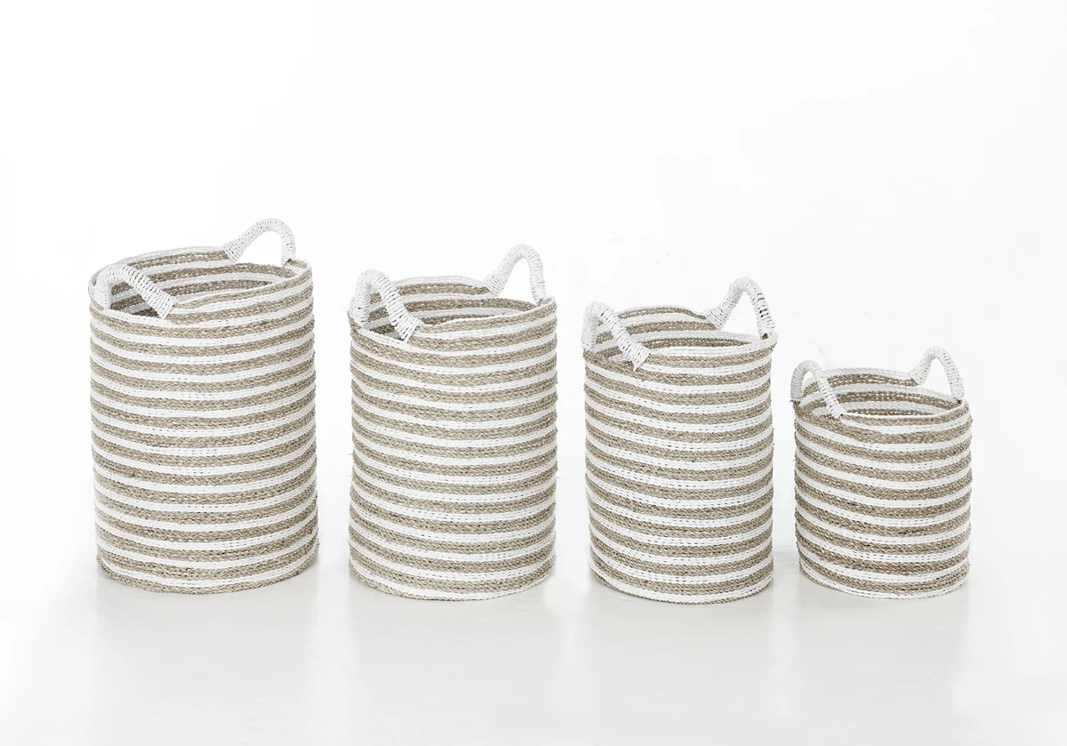 Kuning murni Eco-Friendly Handmade Pandan Basket Deco Set of 4 Art Decor Natural Material Handmade Basket