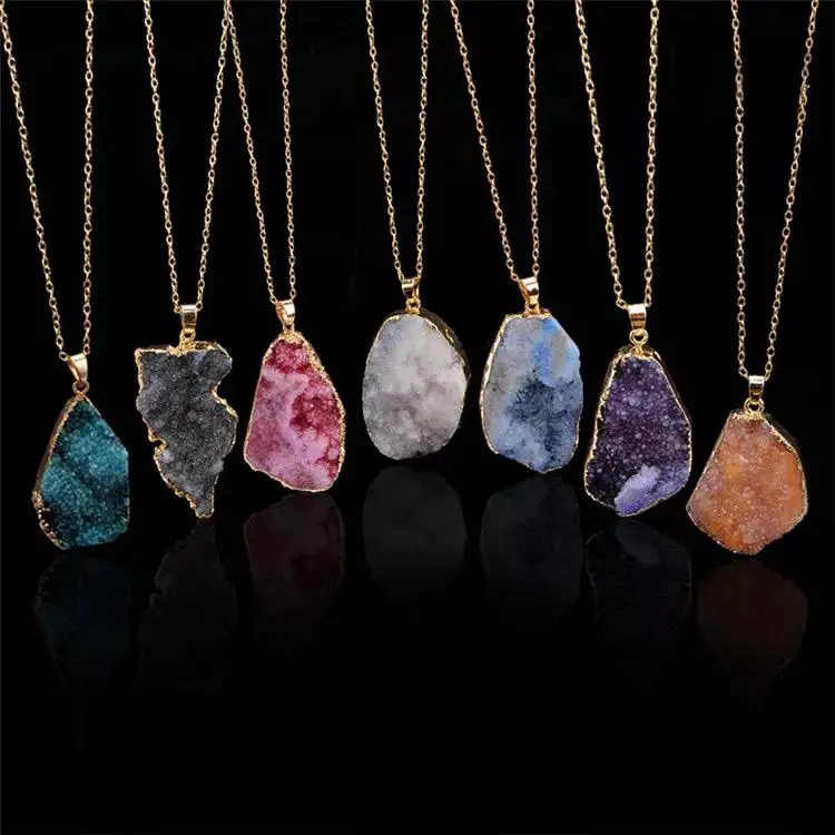 NEW Premium MULTI COLOR AGATE PENDANTS / Natural crystal IRREGULAR SHAPE PENDANTS GOLD PLATED WITH HIGH QUALITY