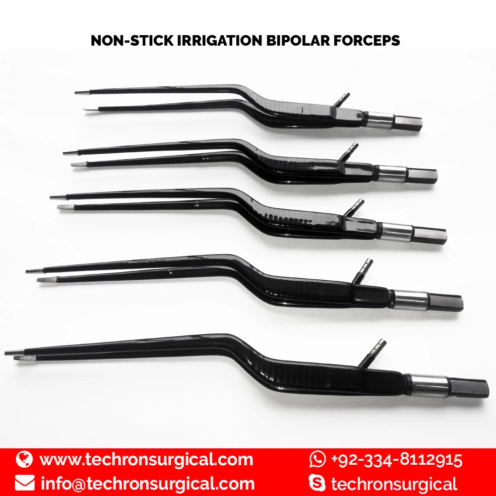 Electrosurgical Non-Stick American Bayonet Bipolar Irrigation Forceps
