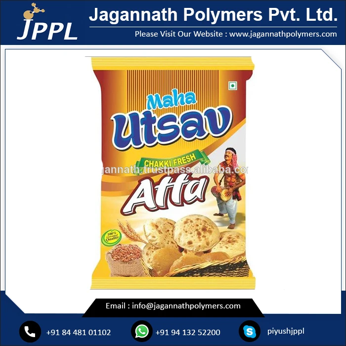 Custom Printed Rotogravure Printing 2 Layer Laminated Milky White Colour High Strength Upto 10 Kg Flour Pouches