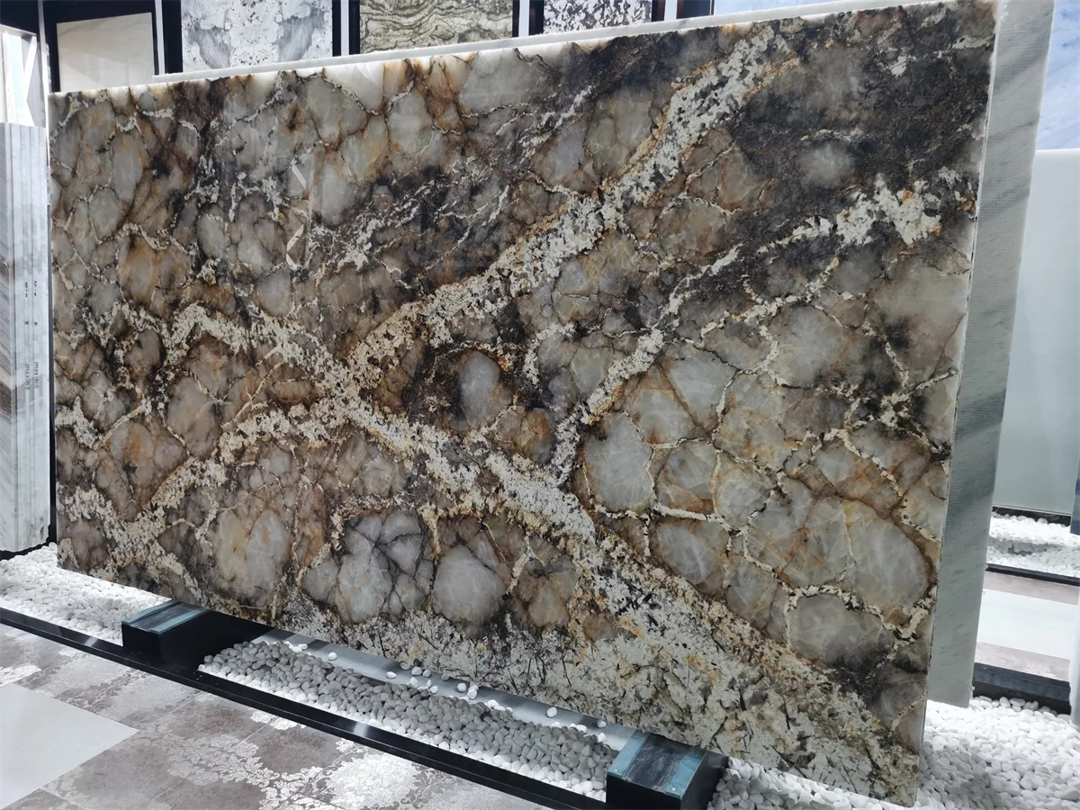 High Quality Polished Exotic Brazil Golden Crystal Maximus Gold Granite Slab For Counter Top Tiles