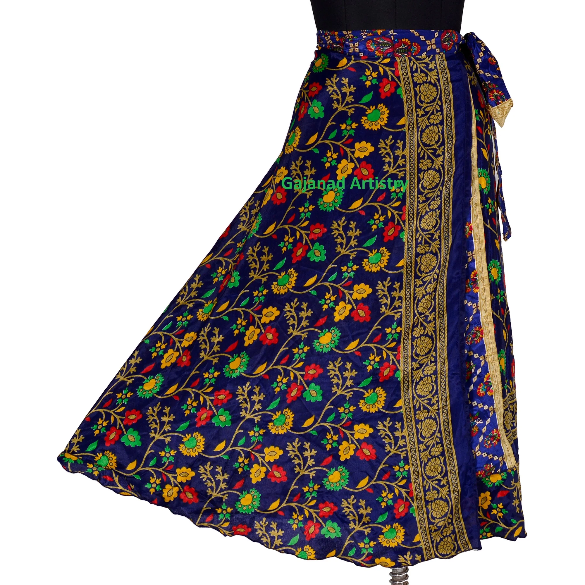 Vintage Silk Skirt Bohemian Wrap Summer Long Maxi Skirt Hippie Beach Women Gypsy Sari Floral Girls Skirts