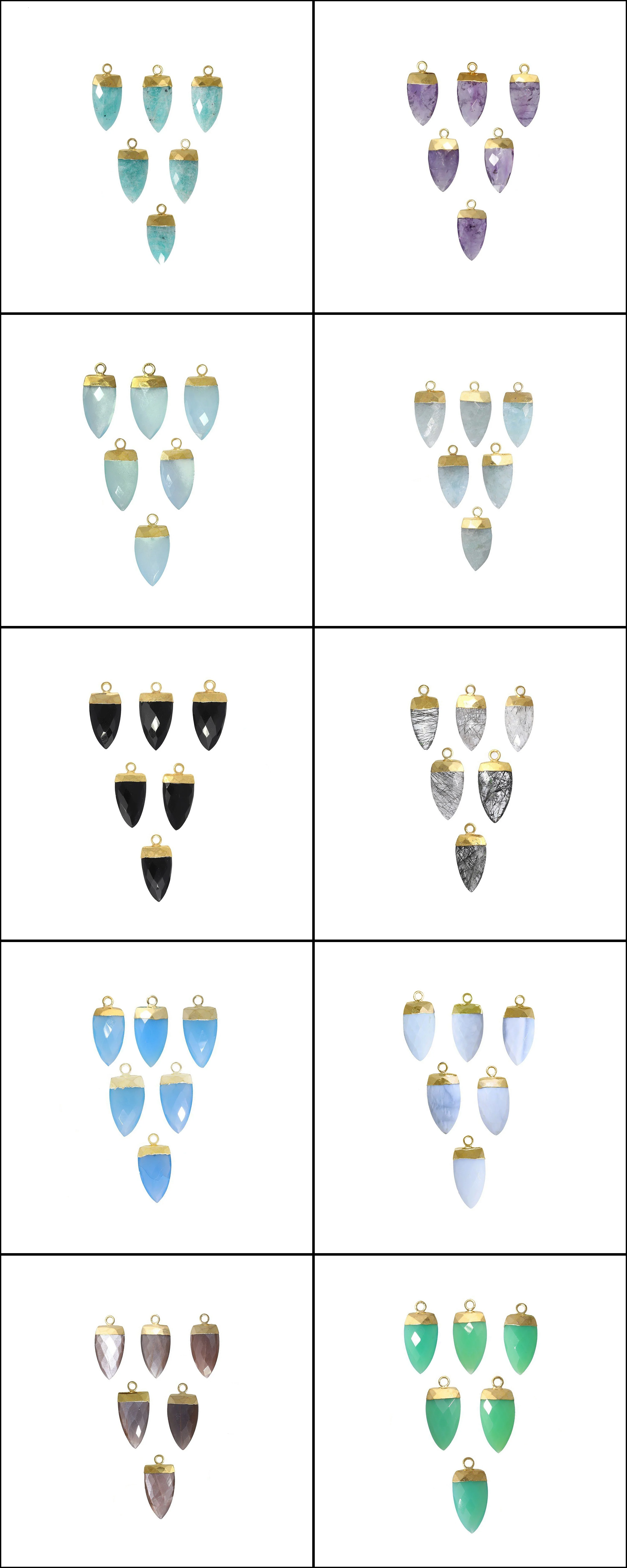 Grey Moonstone Gemstone Gold Electroplated Half Marquise Shape Pendant Jewelry GH-12