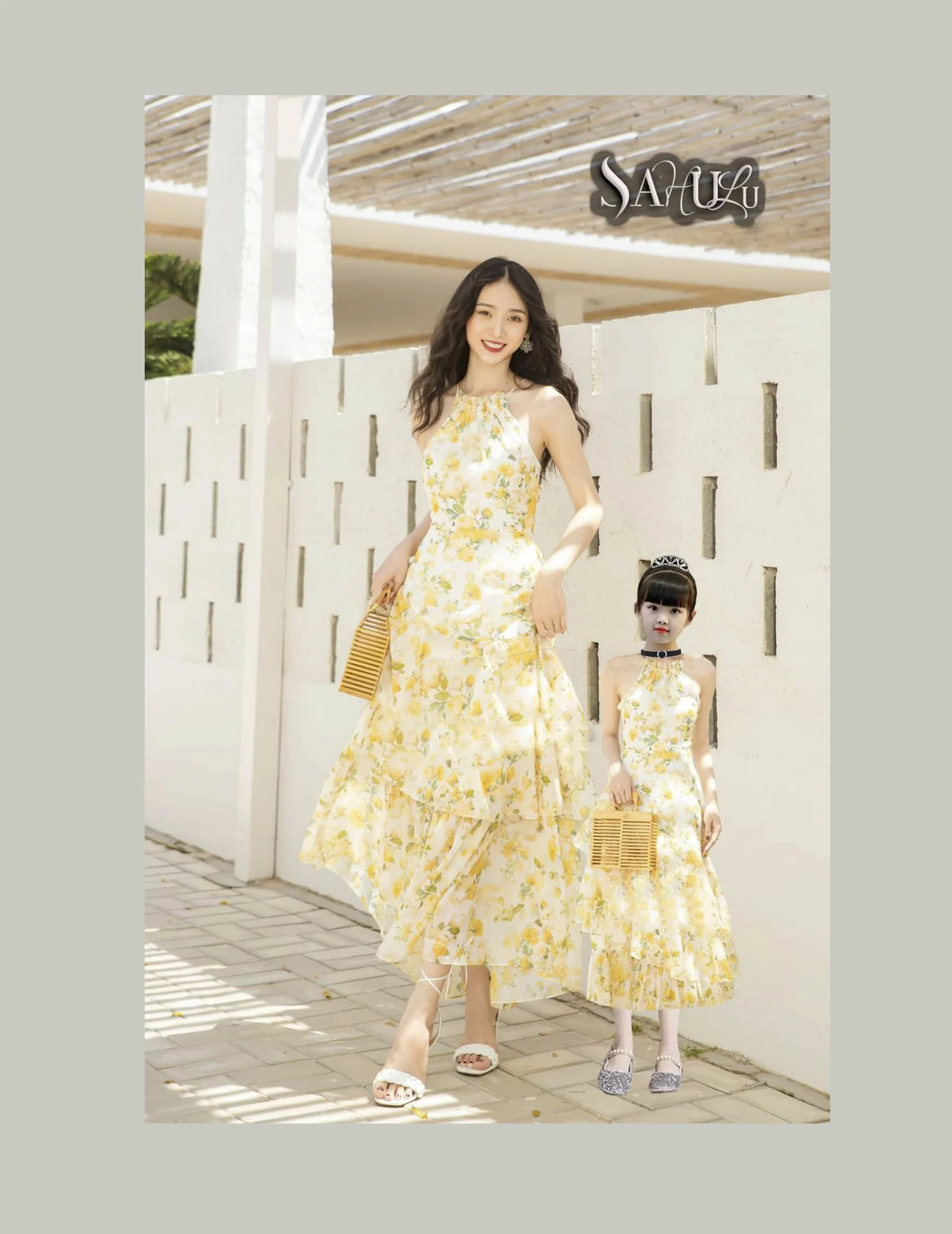 Sahulu Fashion - Flower Family Matching Outfits Irregular Mother Daughter Dresses Best Material Export From Vietnam