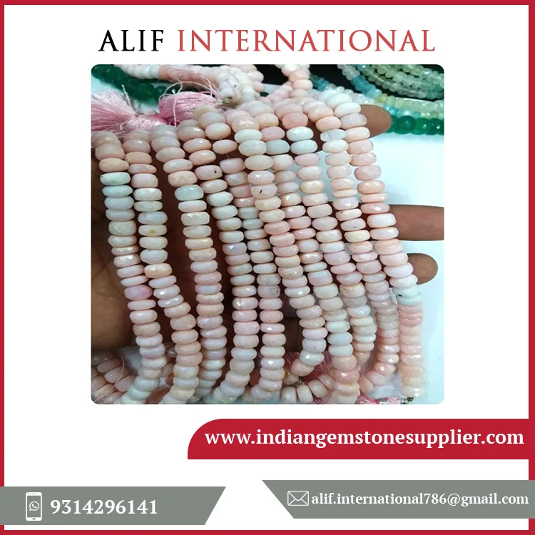 Trendy Fashion Bulk Wholesale Natural Pink Opal Gemstone Rondelle Faceted Strand Necklace Making Loose Beads