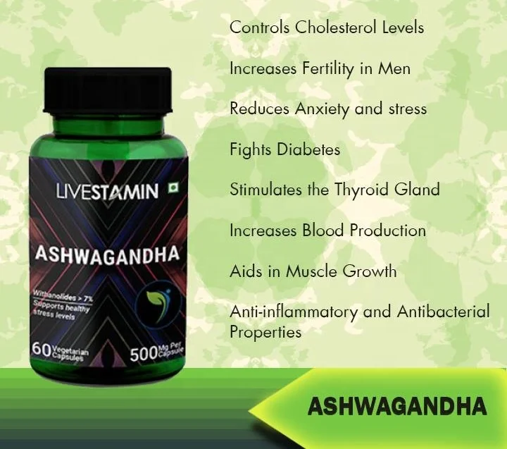 
Ashwagandha Capsules 500mg Withania somnifera Indian Ginseng Herbal Extract Health Supplement Private Label GMP ISO 