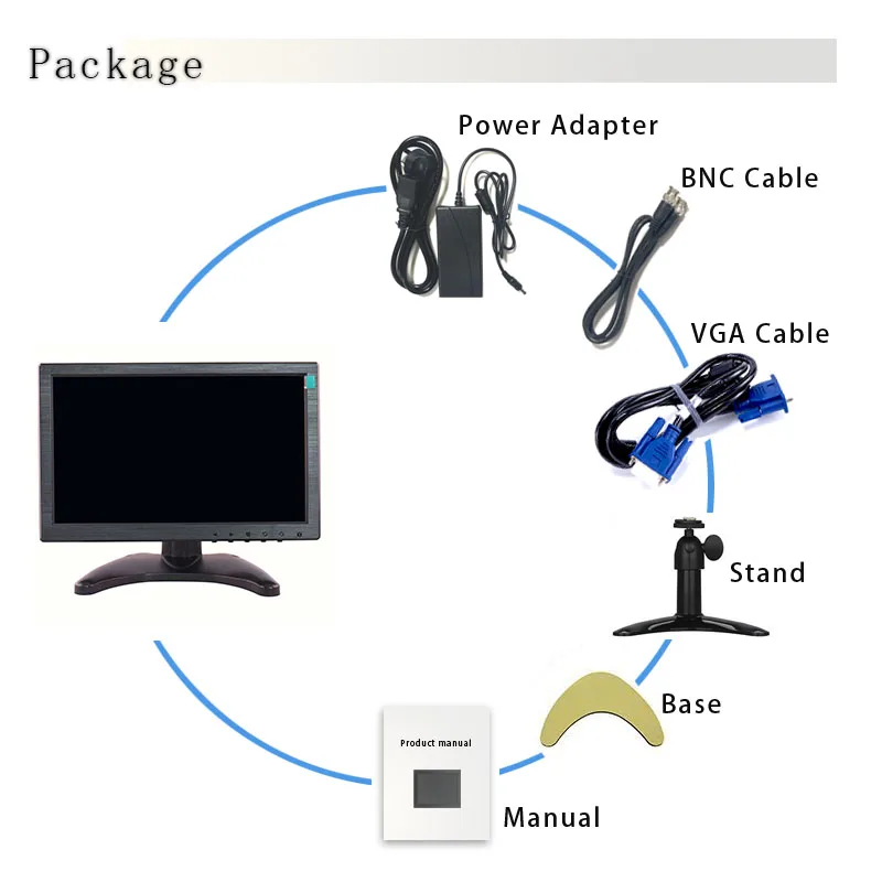 
ZHIXIANDA Desktop 10.1 inch 1280*800 Adjustable 12V Computer Monitor 