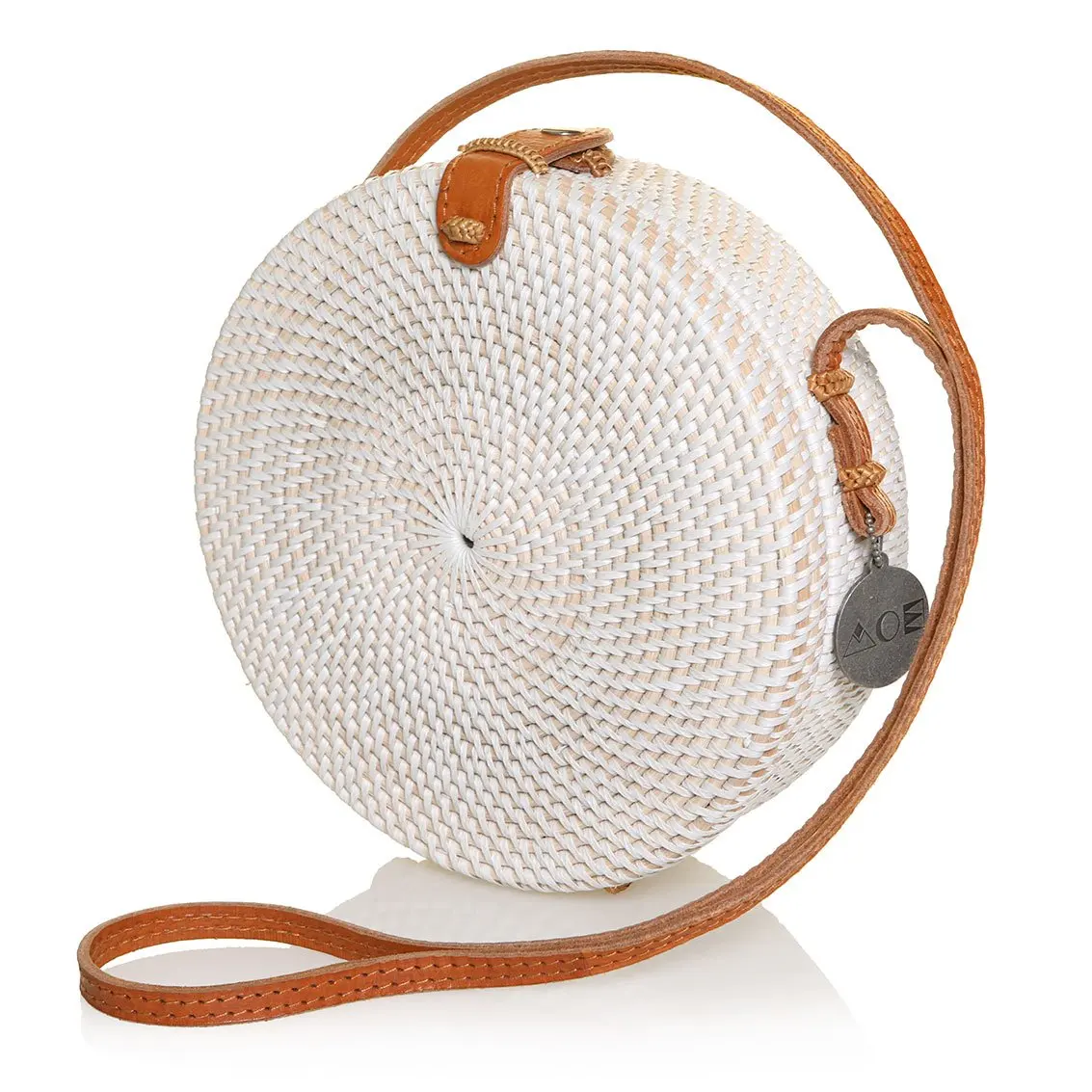 Fashion Round White Rattan Handbag Made in Vietnam Eco-friendly Woman Bags For Summer Holiday