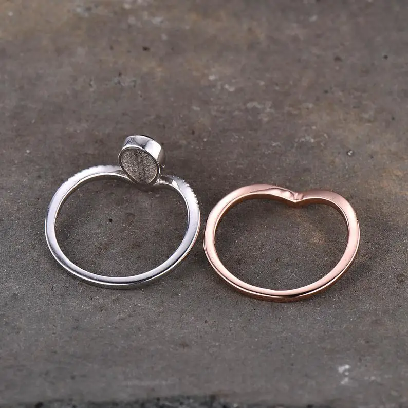 London Blue Topaz Engagement Ring Unique Wedding Set November Birthstone Band 925 Sterling Silver Hand made Jewelry