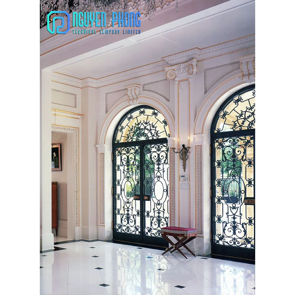 Manufacturer Factory In Stock Exterior Wrought Iron Double Entrance Front Doors Prices