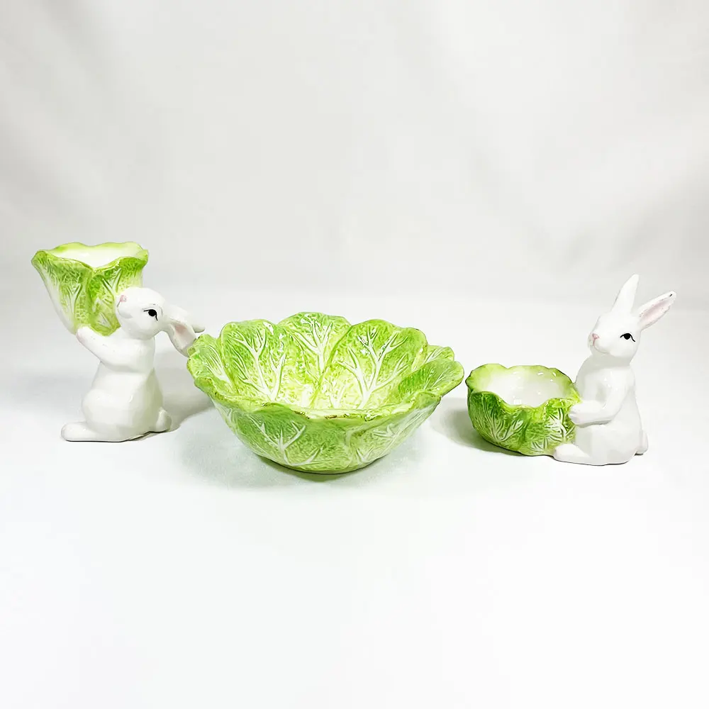 Vintage Leaf Shaped Ceramic Cabbage Soup Salad Pottery Bowl