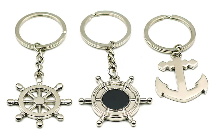 Zinc alloy metal Ship Steering Wheel keyholder boat Anchor rudder keychain helm Sailing Tourism gifts keyring